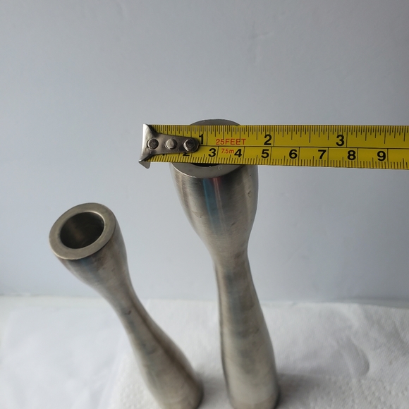 Vintage Pair Candle Holders, Tall Heavy Metal Taper Dinner Candle Holder. - Picture 5 of 7